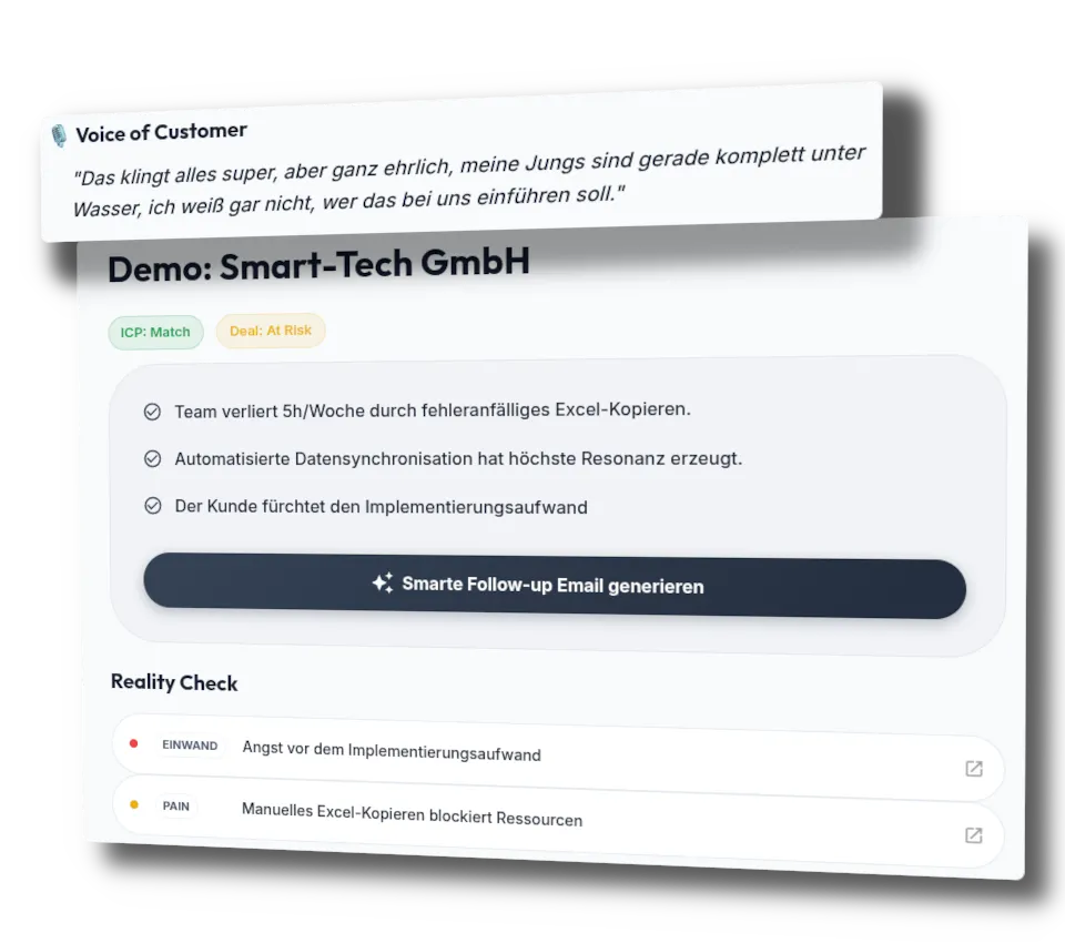 Glimos Dashboard showing a saved deal and call analysis